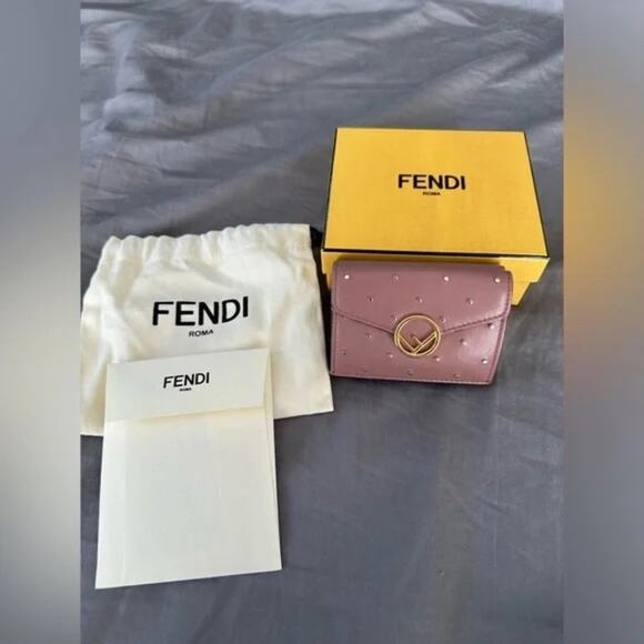 Fendi Women's Blush Studded Tri-Fold Micro-Wallet - Full Inclusion - Picture 1 of 11